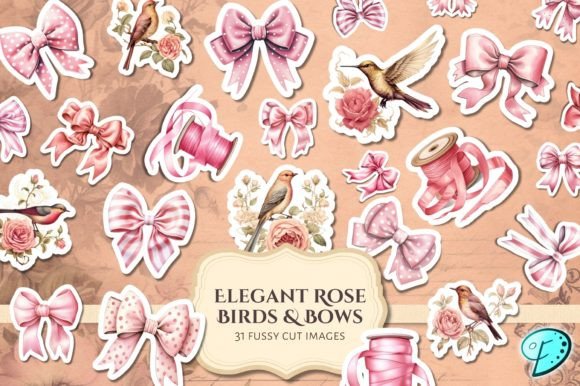 Download Elegant Rose Birds and Bows Fussy Cuts - Elegant rose Collection